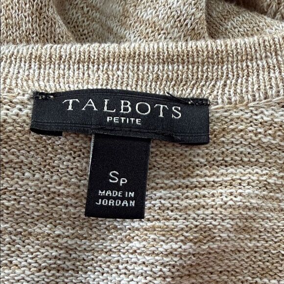 Talbots Petite Open Front Knit Cardigan Neutral Tan and White Marble Size SP - Picture 6 of 7